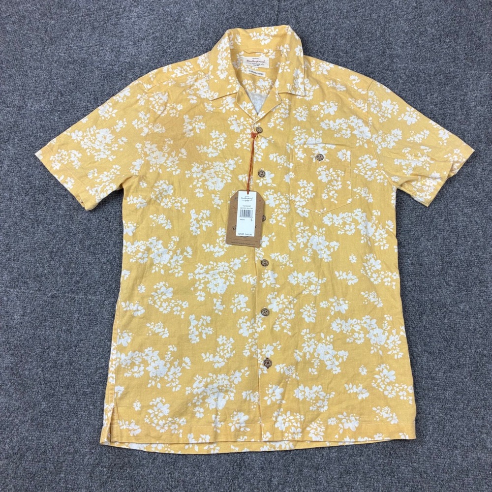 Weatherproof Vintage Mens Size Small Misted Yellow Floral Linen Blend Shirt NEW
